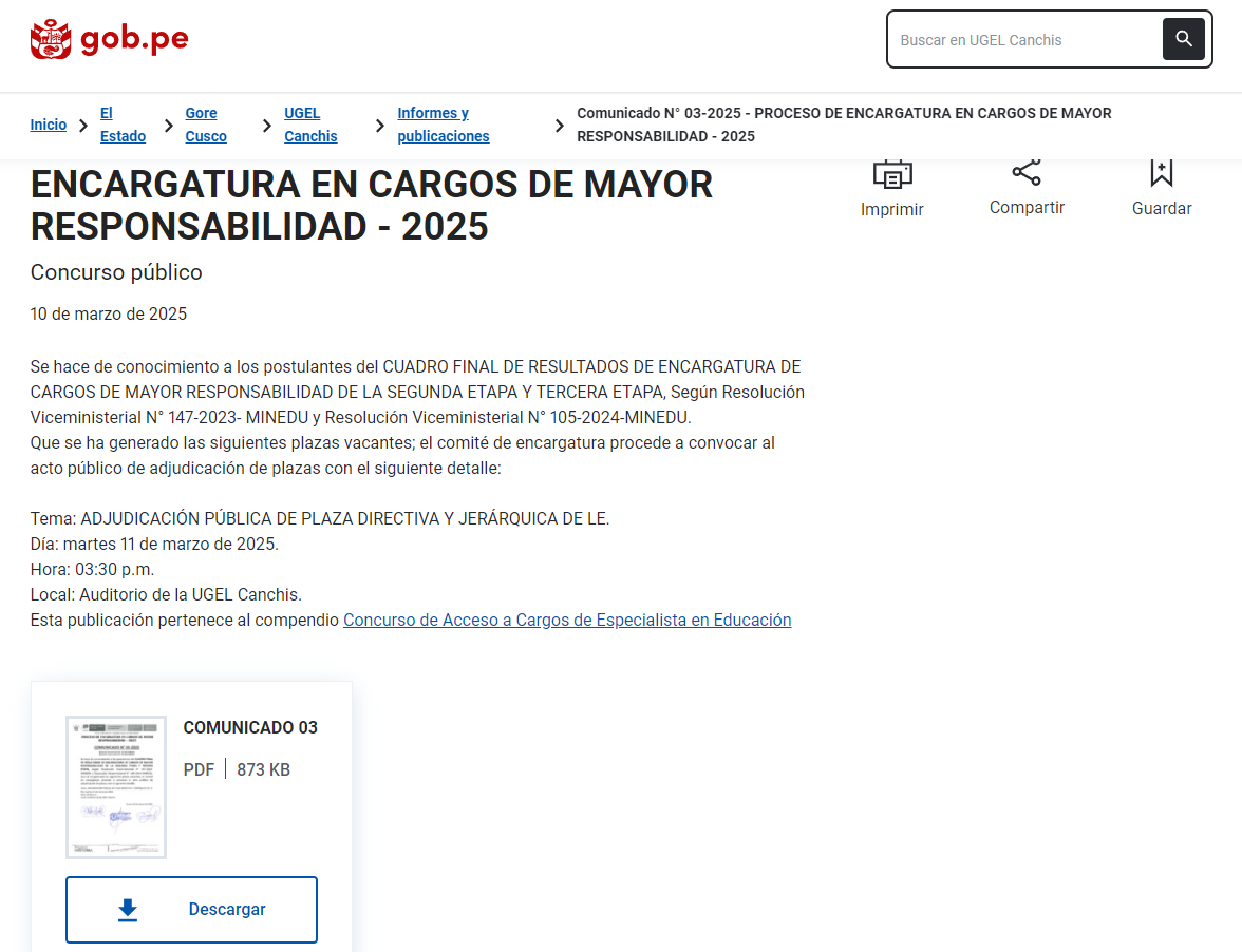 Comunicado N° 03-2025 - PROCESO DE ENCARGATURA EN CARGOS DE MAYOR RESPONSABILIDAD - 2025